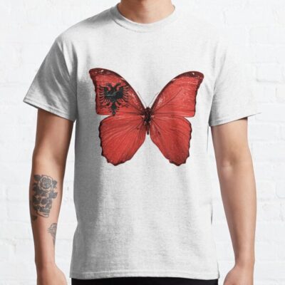 Red Butterfly Albanian Flag Art T-Shirt